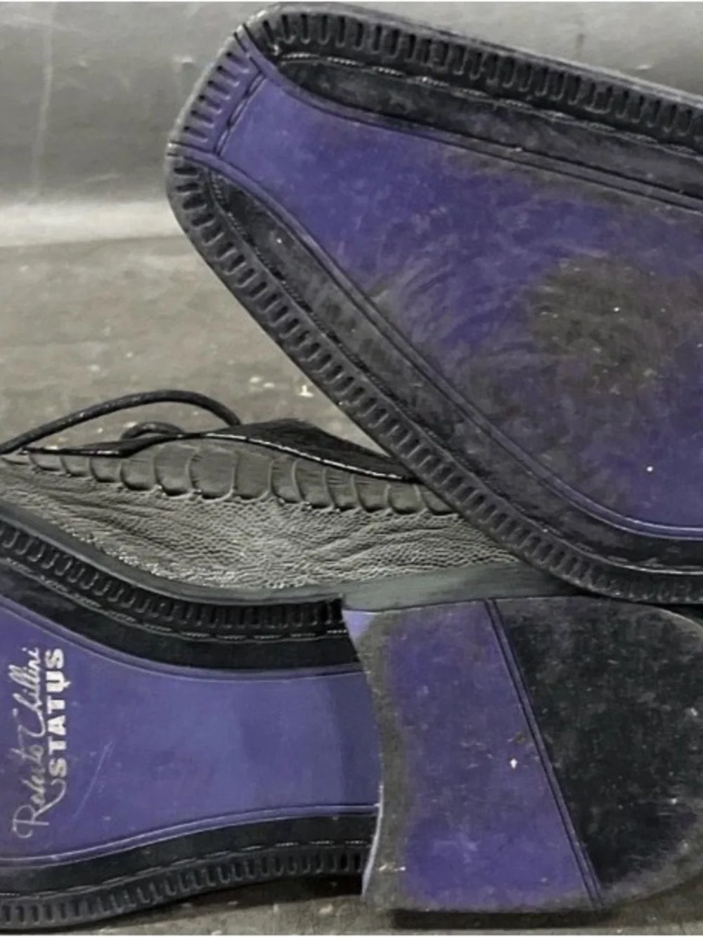 Roberto Chillini Croc-Embossed Leather Dress Shoes - Black & Silver Size 11